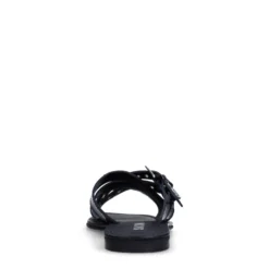 Zwarte leren buckle slippers