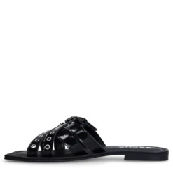 Zwarte leren buckle slippers