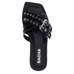 Zwarte leren buckle slippers