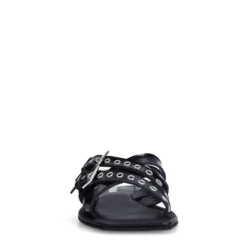 Zwarte leren buckle slippers