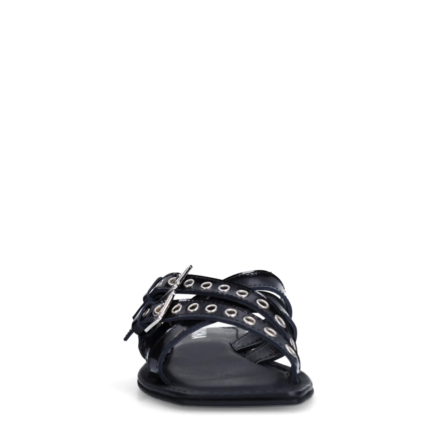 Zwarte leren buckle slippers