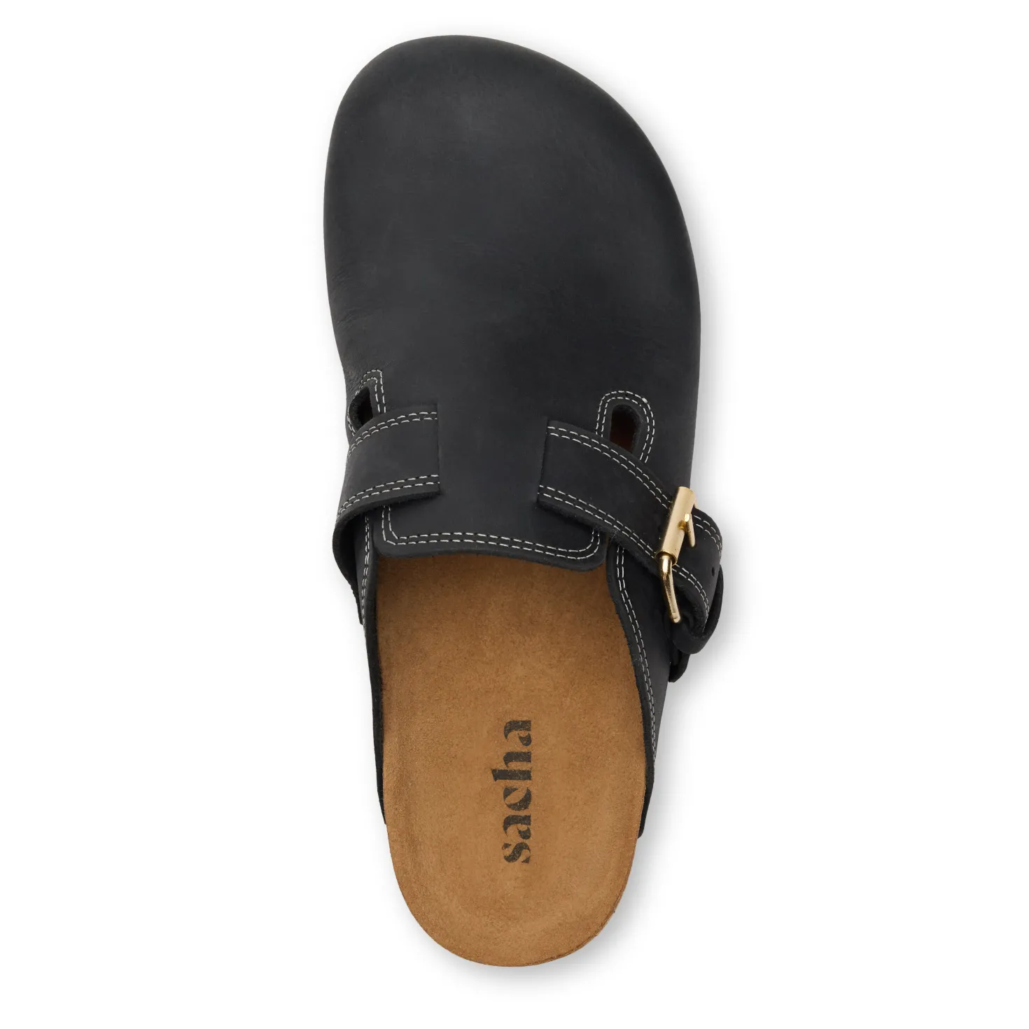 Zwarte leren clogs met gesp