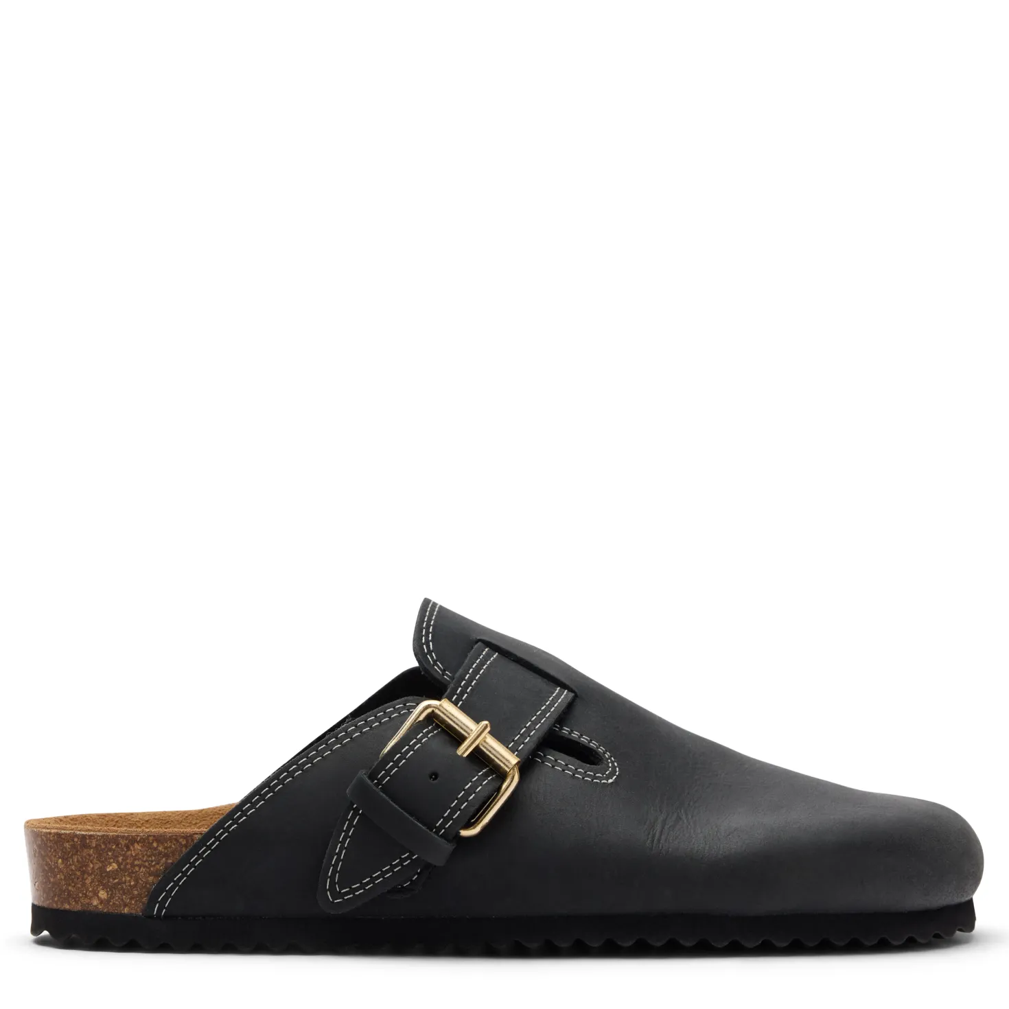 Zwarte leren clogs met gesp