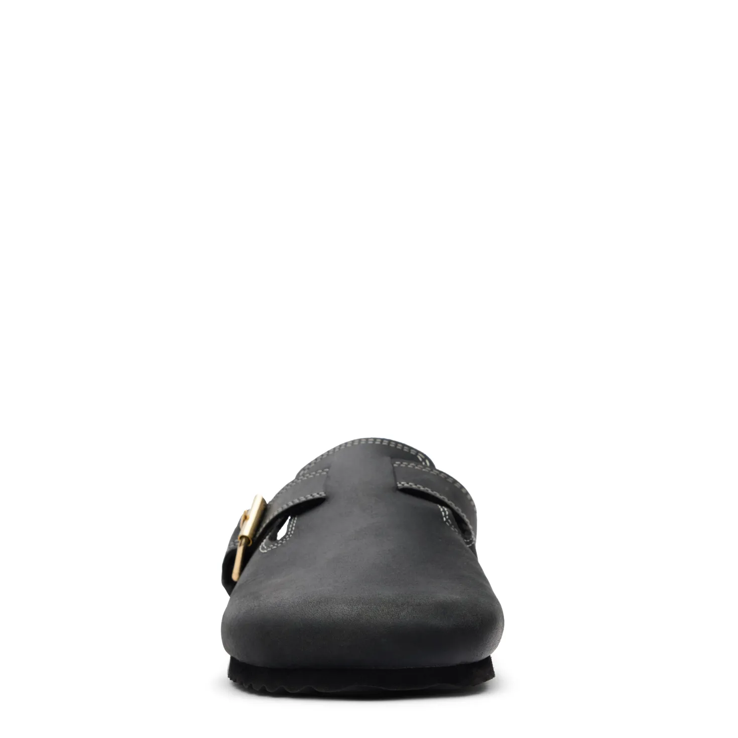 Zwarte leren clogs met gesp