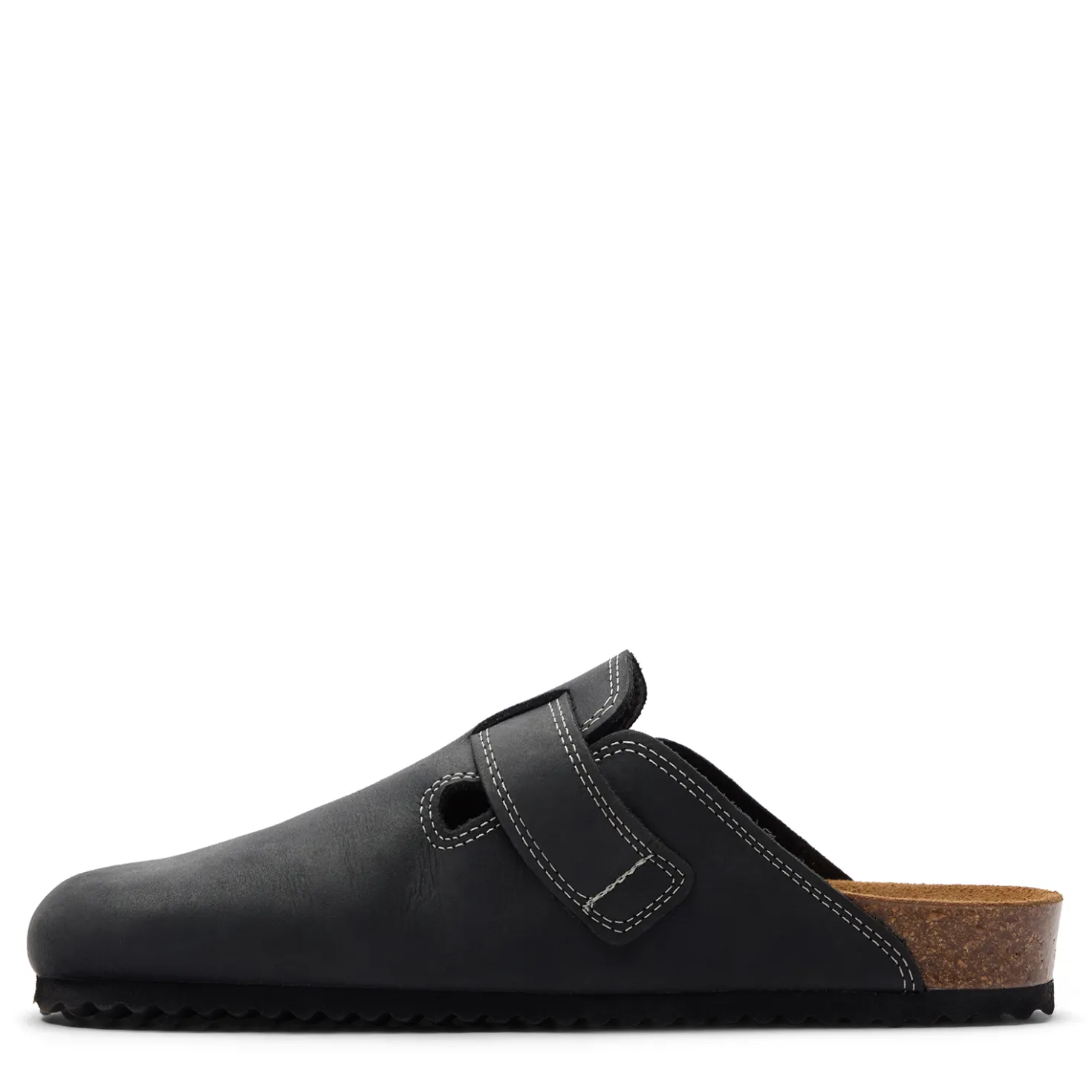 Zwarte leren clogs met gesp