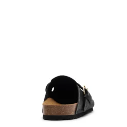 Zwarte leren clogs met gesp