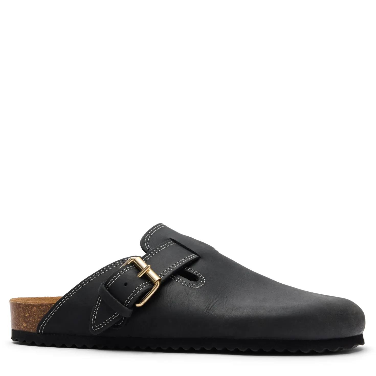Zwarte leren clogs met gesp
