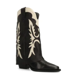 Zwarte leren cowboylaarzen met flap