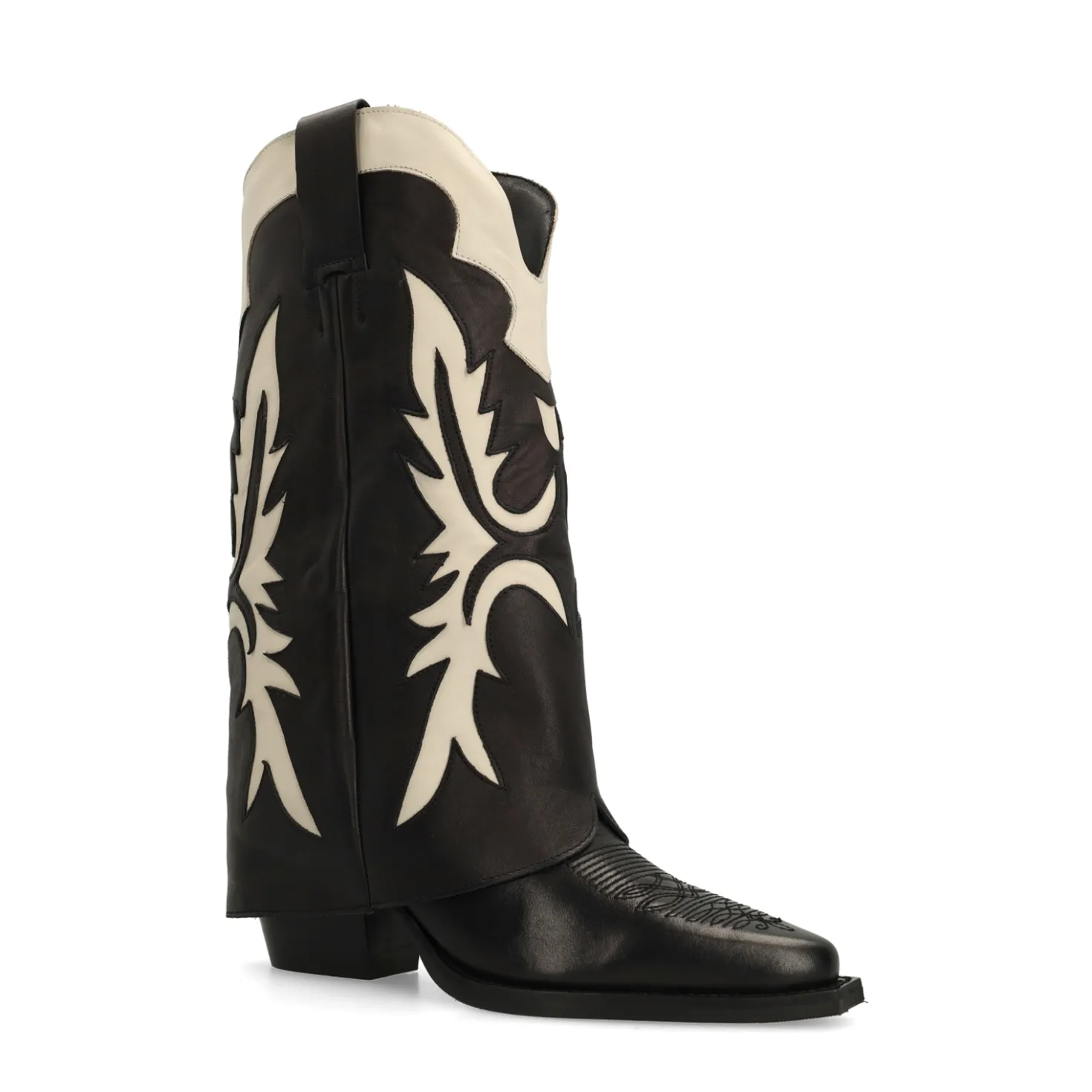 Zwarte leren cowboylaarzen met flap