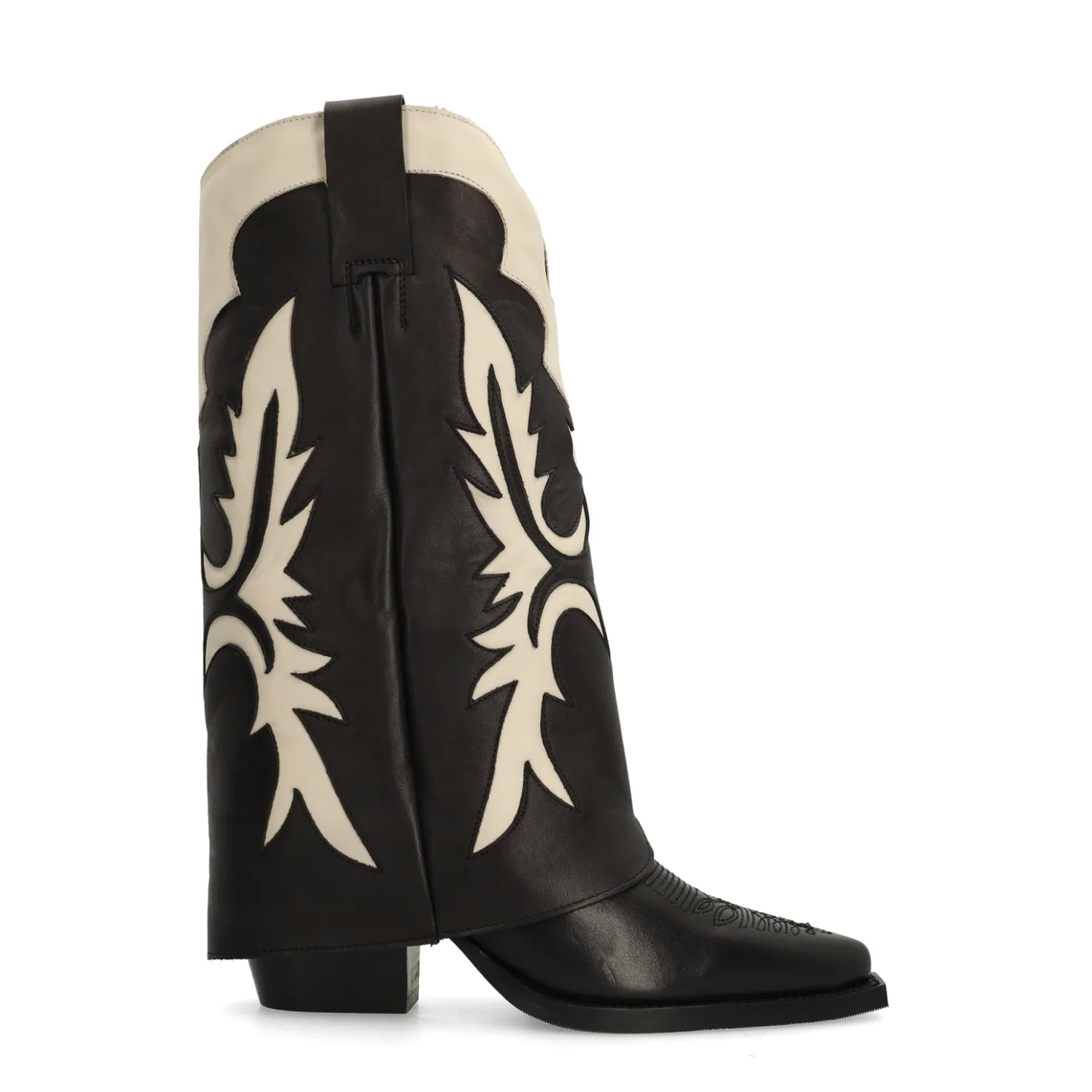 Zwarte leren cowboylaarzen met flap