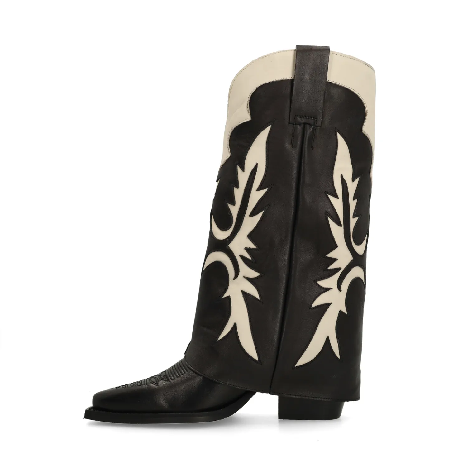 Zwarte leren cowboylaarzen met flap