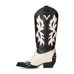 Zwarte leren cowboylaarzen met sierstiksels