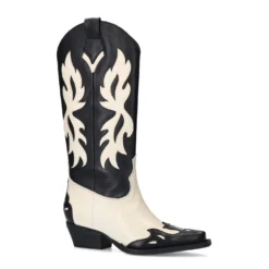 Zwarte leren cowboylaarzen met sierstiksels