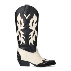 Zwarte leren cowboylaarzen met sierstiksels