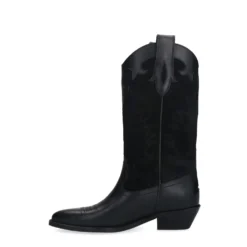 Zwarte leren cowboylaarzen met sierstiksels