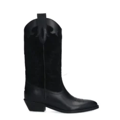 Zwarte leren cowboylaarzen met sierstiksels