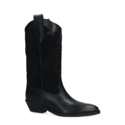 Zwarte leren cowboylaarzen met sierstiksels