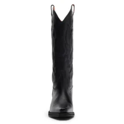 Zwarte leren cowboylaarzen met stiksels