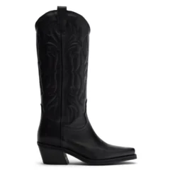 Zwarte leren cowboylaarzen met stiksels