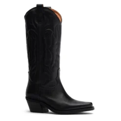 Zwarte leren cowboylaarzen met stiksels