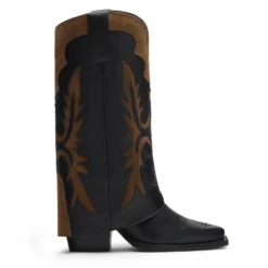 Zwarte leren Cowboylaarzen met bruine suède details