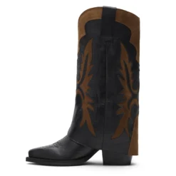 Zwarte leren Cowboylaarzen met bruine suède details
