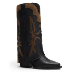 Zwarte leren Cowboylaarzen met bruine suède details