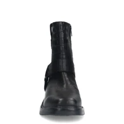Zwarte leren croco biker boots