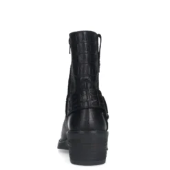 Zwarte leren croco biker boots