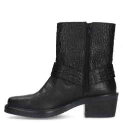 Zwarte leren croco biker boots