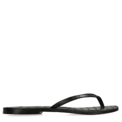 Zwarte leren croco teenslippers