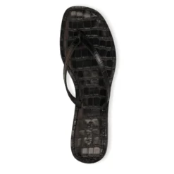 Zwarte leren croco teenslippers