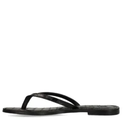 Zwarte leren croco teenslippers