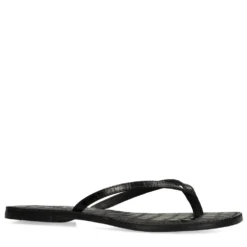 Zwarte leren croco teenslippers
