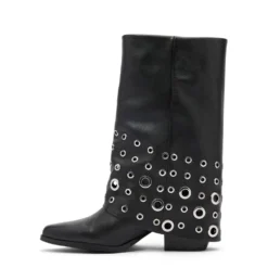 Zwarte leren enkellaarsjes met flap
