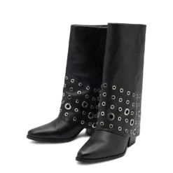 Zwarte leren enkellaarsjes met flap