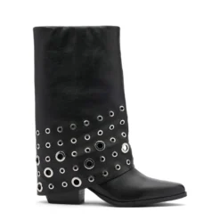 Zwarte leren enkellaarsjes met flap