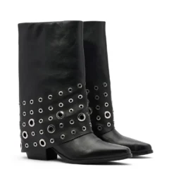 Zwarte leren enkellaarsjes met flap