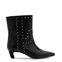 Zwarte leren enkellaarsjes met zilverkleurige studs
