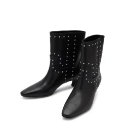 Zwarte leren enkellaarsjes met zilverkleurige studs