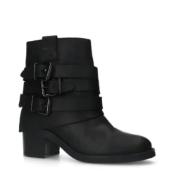 Zwarte leren enkellaarsjes met buckles