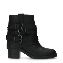 Zwarte leren enkellaarsjes met buckles