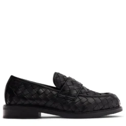 Zwarte leren gevlochten loafers