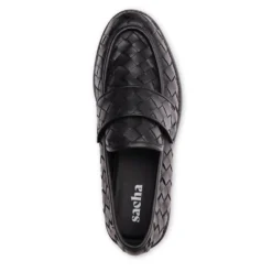 Zwarte leren gevlochten loafers