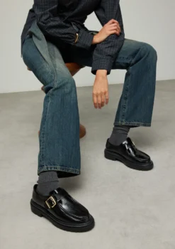Zwarte leren loafers met buckle