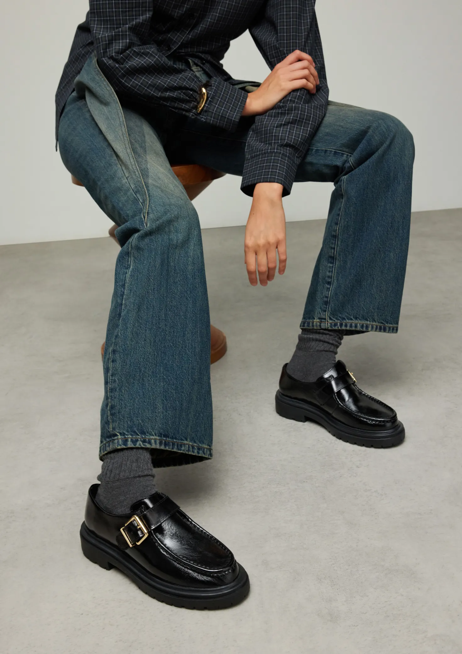 Zwarte leren loafers met buckle