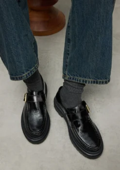 Zwarte leren loafers met buckle