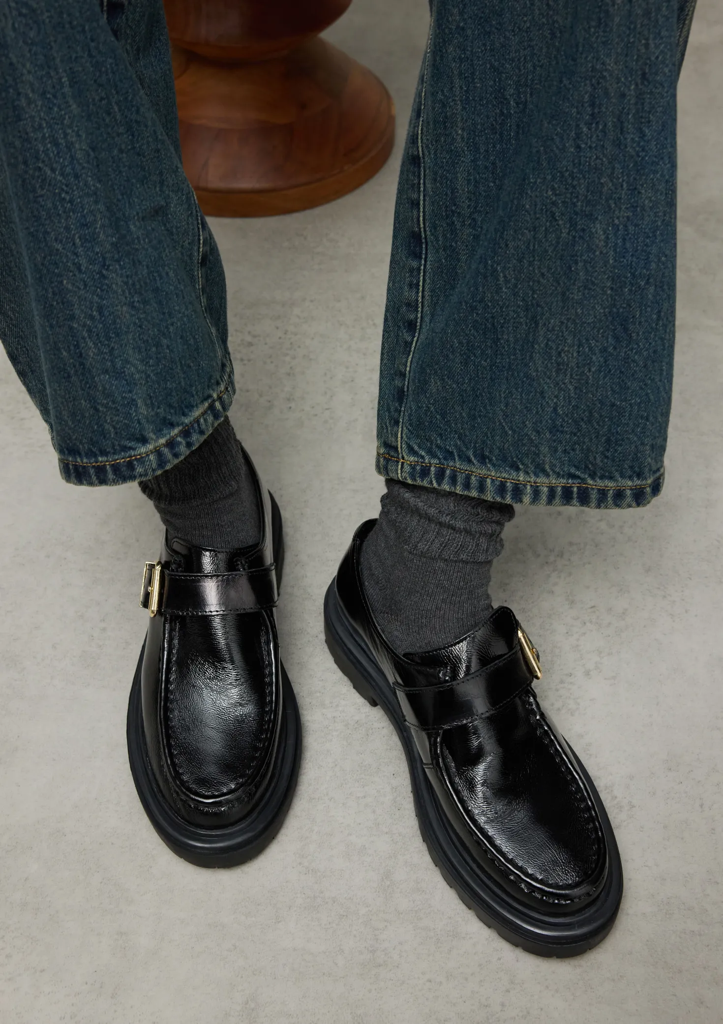 Zwarte leren loafers met buckle
