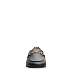 Zwarte leren loafers met goudkleurige chain