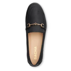 Zwarte leren loafers met goudkleurige chain